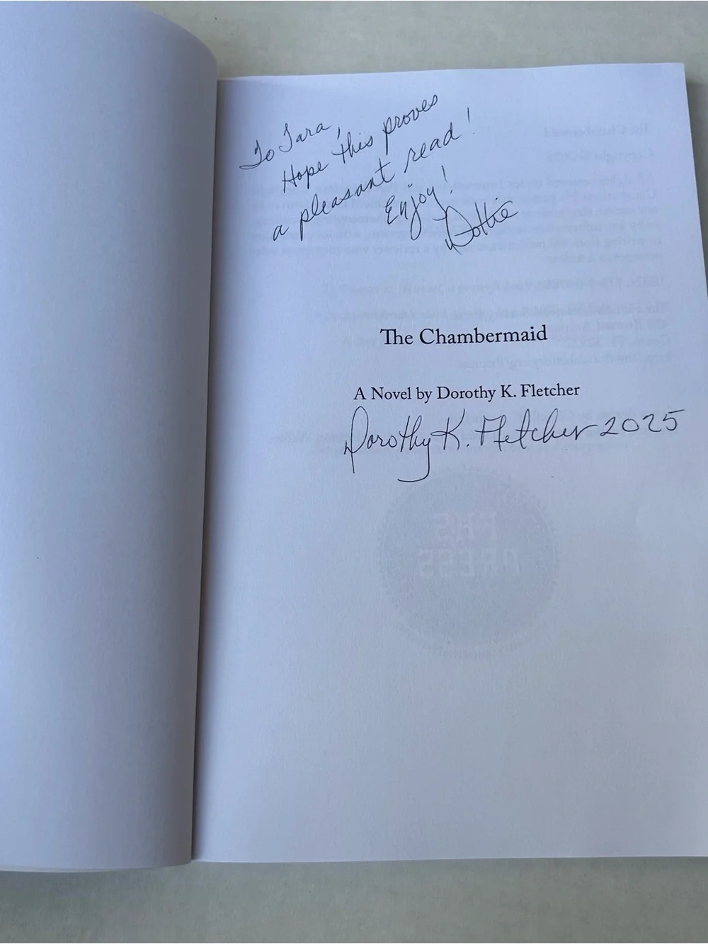 The Chambermaid Dorothy K Fletcher 9781949810301 Paperback INSCRIBED SIGNED